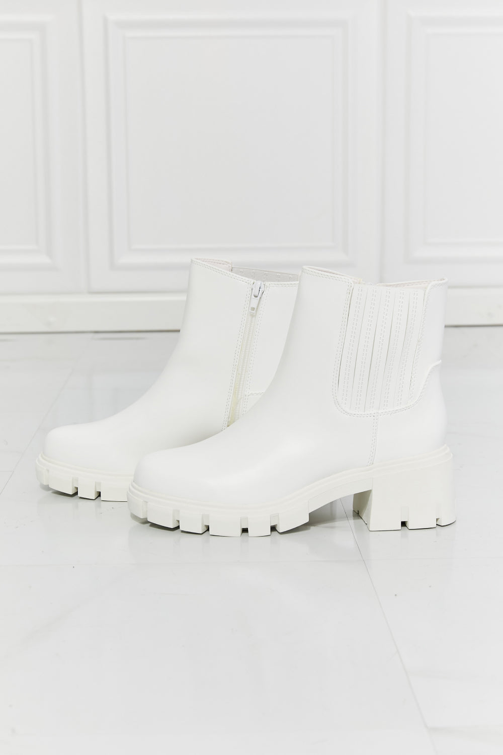 MMShoes What It Takes Lug Sole Chelsea Boots in White - Cheeky Chic Boutique