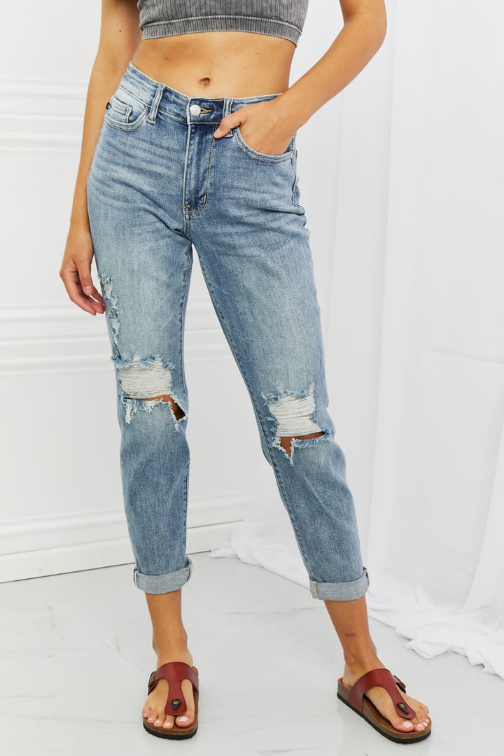 Judy Blue Malia Full Size Mid Rise Boyfriend Jeans - Cheeky Chic Boutique