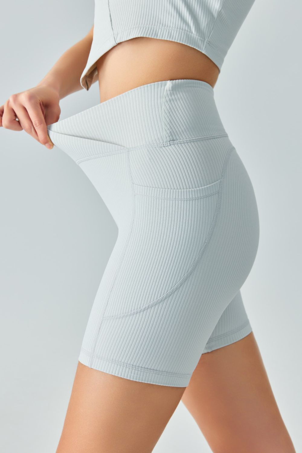 V-Waist Ribbed Sports Biker Shorts with Pockets - Cheeky Chic Boutique