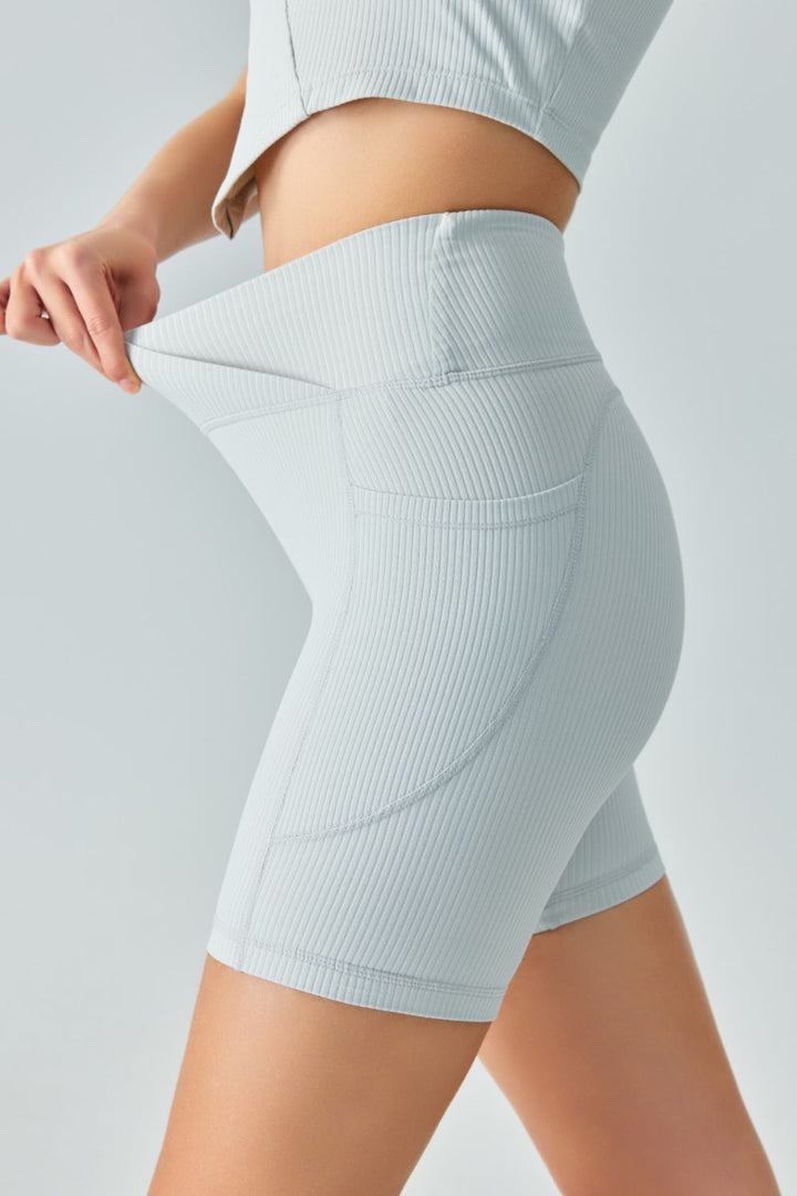 V-Waist Ribbed Sports Biker Shorts with Pockets - Cheeky Chic Boutique