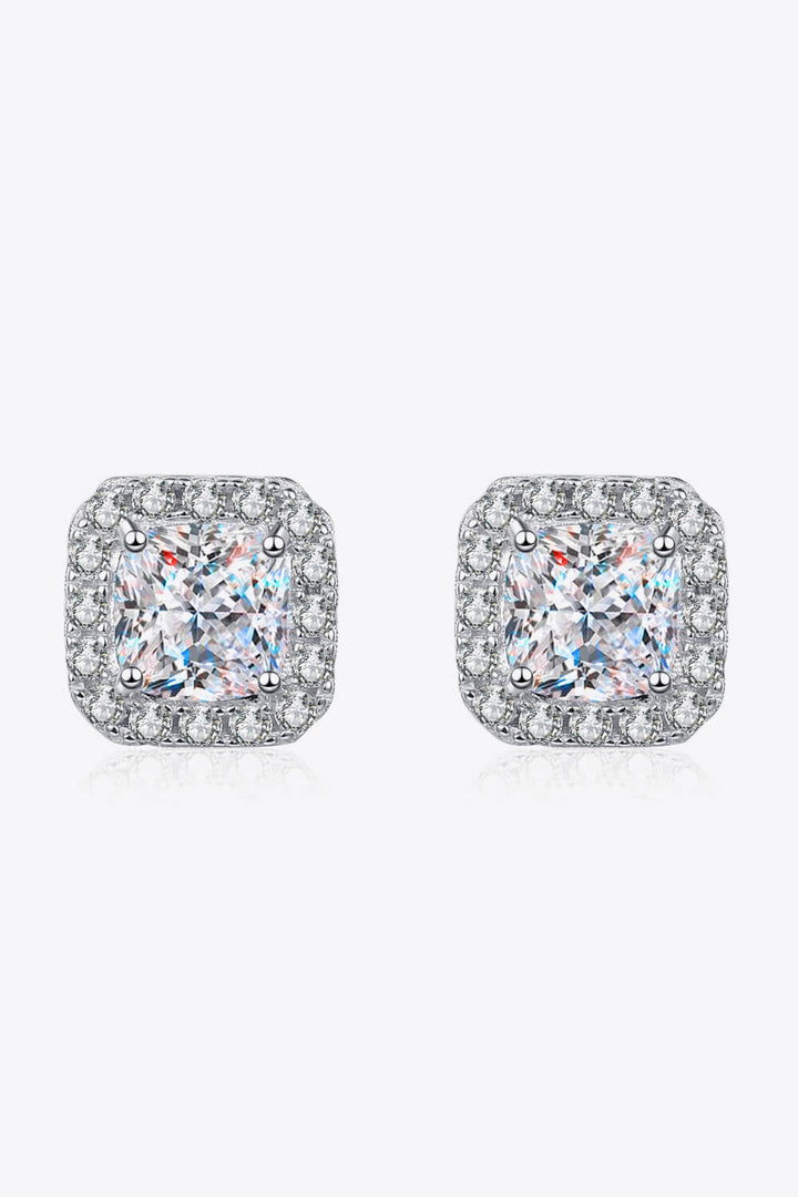 925 Sterling Silver Inlaid 2 Carat Moissanite Square Stud Earrings - Cheeky Chic Boutique