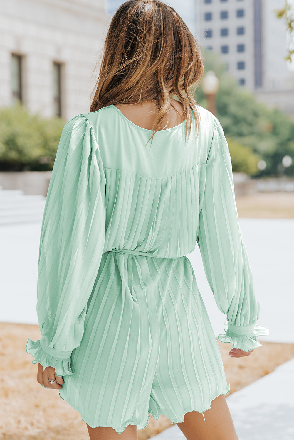 PRE-ORDER Pleated Button Front Flounce Sleeve Romper - Cheeky Chic Boutique
