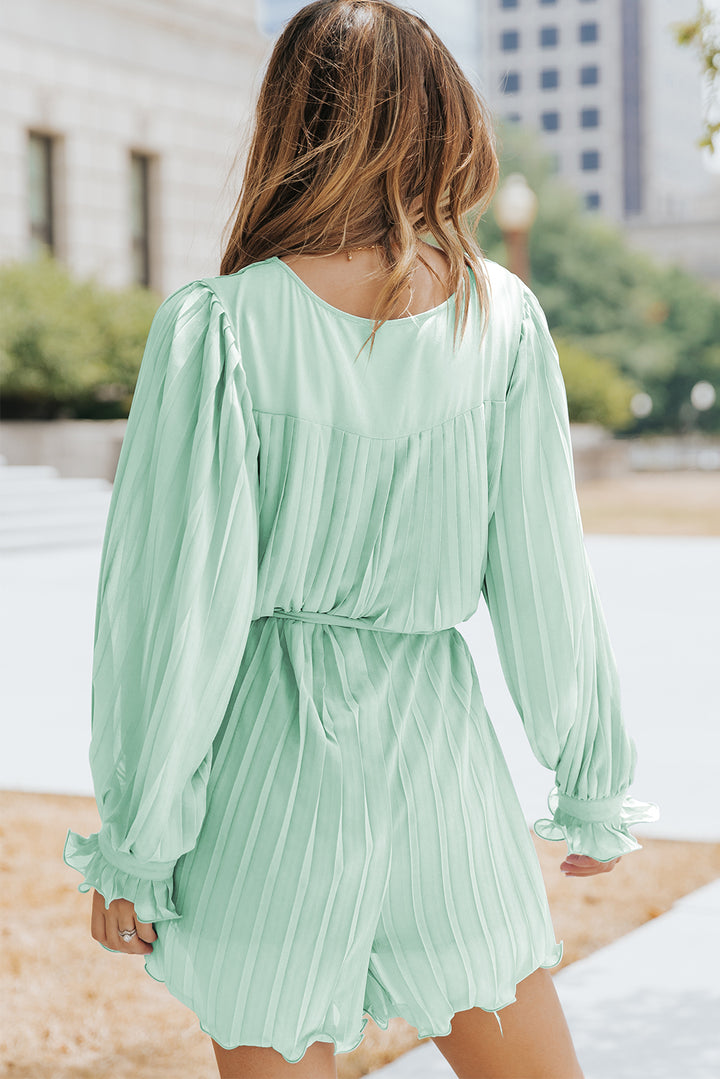 PRE-ORDER Pleated Button Front Flounce Sleeve Romper - Cheeky Chic Boutique