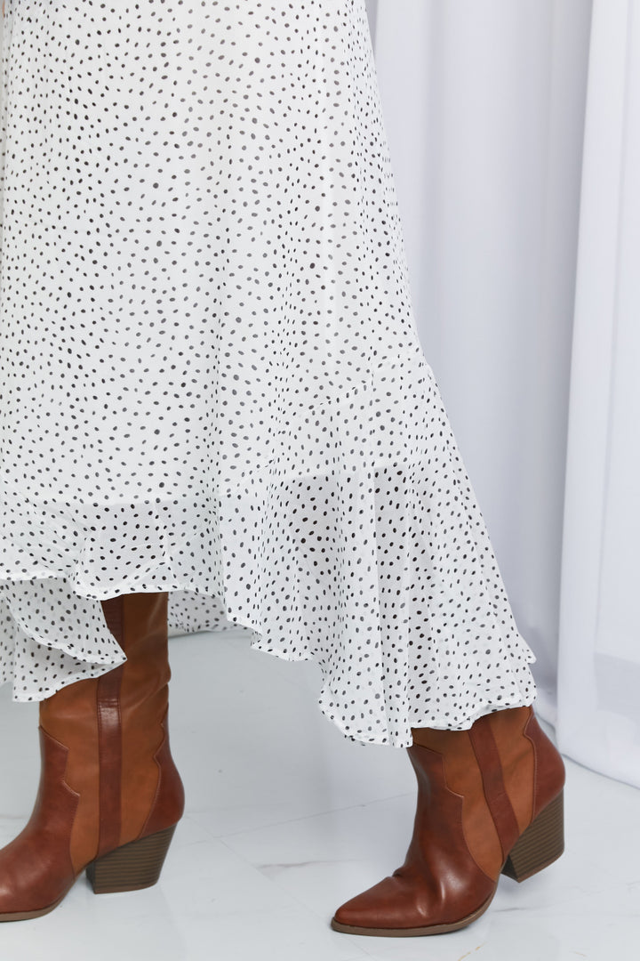 Zenana Polka Dot Ruffle Hem Midi Skirt in Ivory/Black - Cheeky Chic Boutique