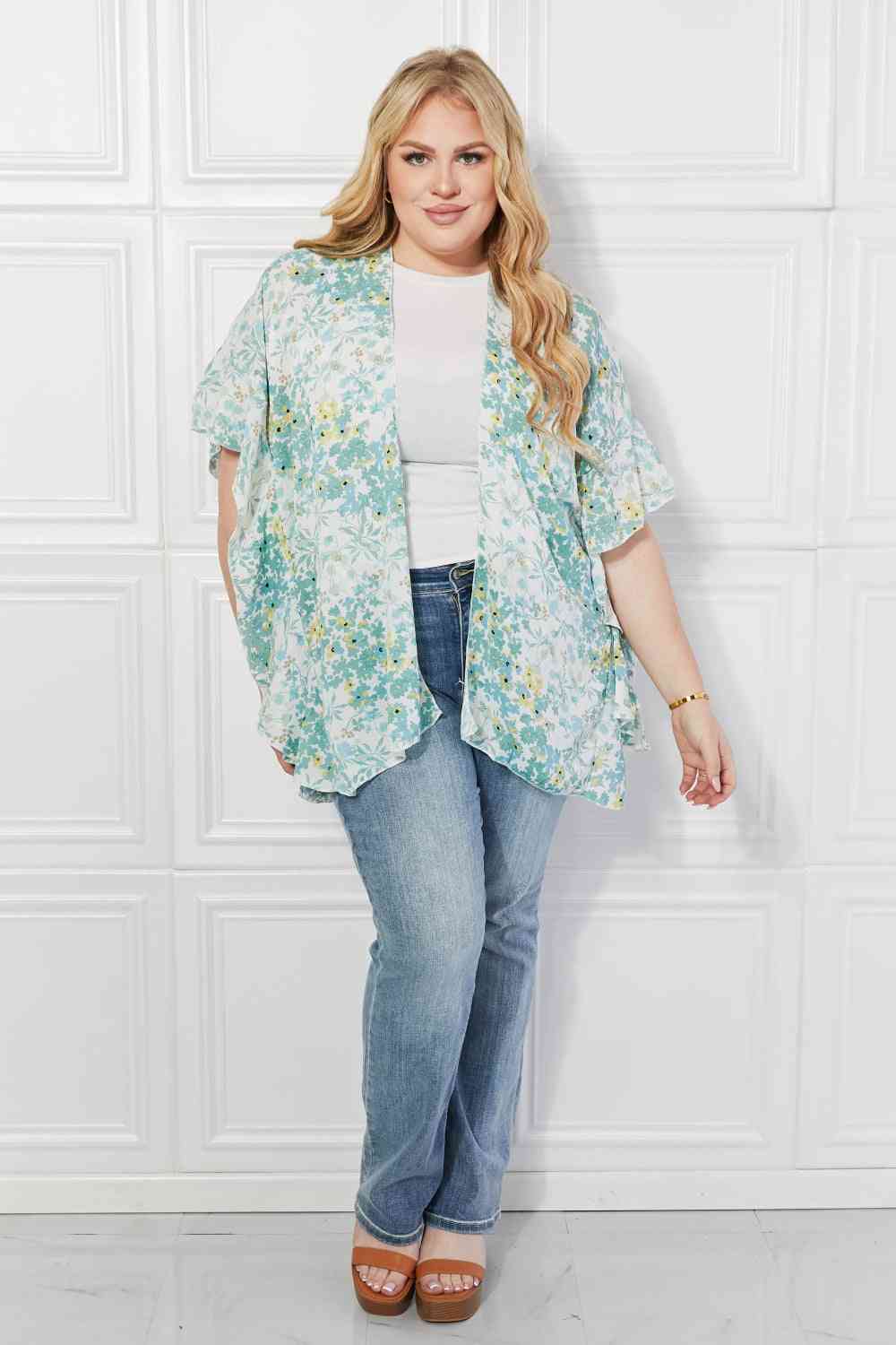 Justin Taylor Fields of Poppy Floral Kimono in Green - Cheeky Chic Boutique