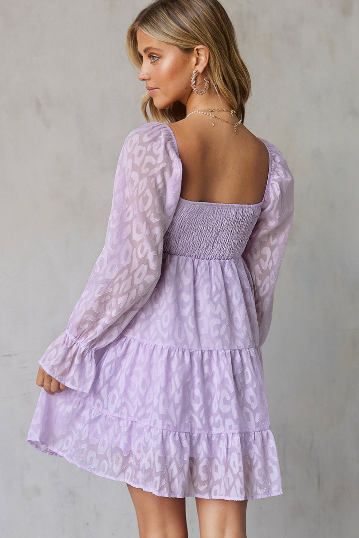 PRE-ORDER Leopard Applique Flounce Sleeve Smocked Tiered Dress - Cheeky Chic Boutique