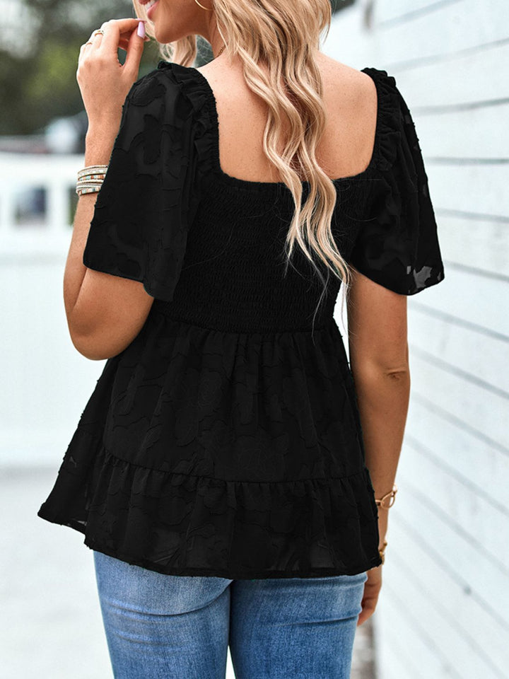 Smocked Square Neck Babydoll Blouse - Cheeky Chic Boutique