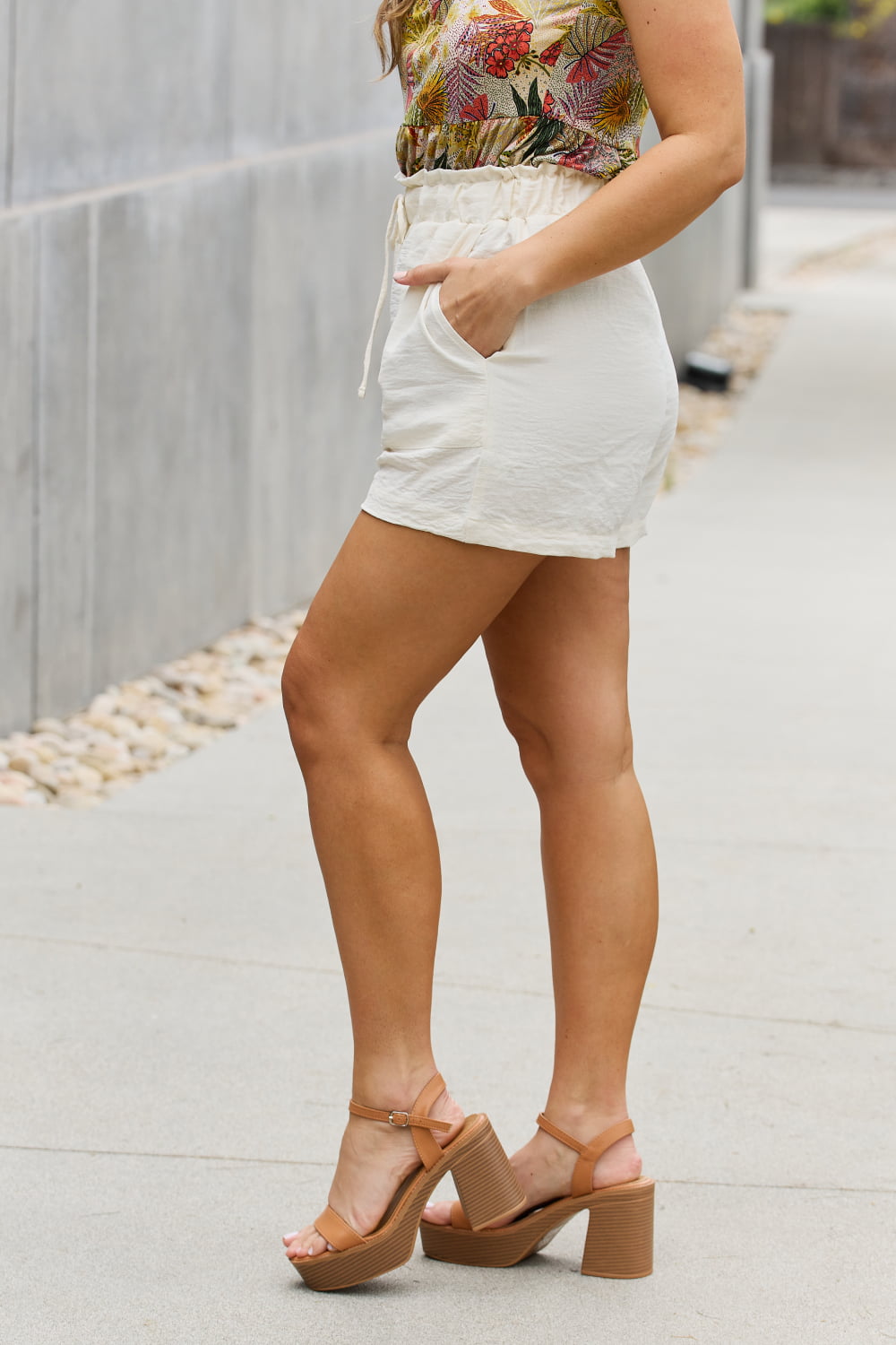 Culture Code Full Size High Waisted Paper bag Shorts in New Ivory - Cheeky Chic Boutique