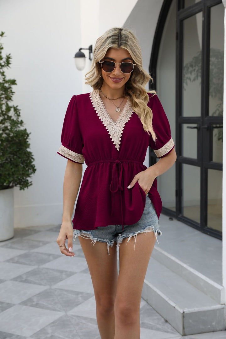 V-Neck Puff Sleeve Babydoll Top - Cheeky Chic Boutique