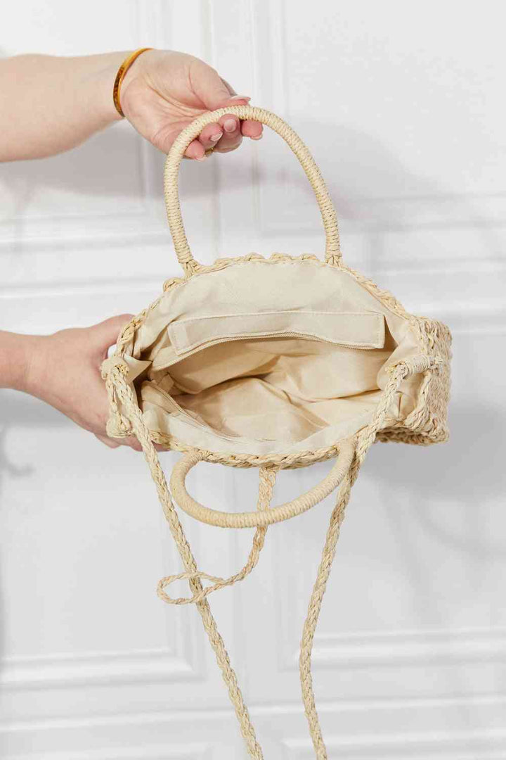 Justin Taylor Feeling Cute Rounded Rattan Handbag in Ivory - Cheeky Chic Boutique