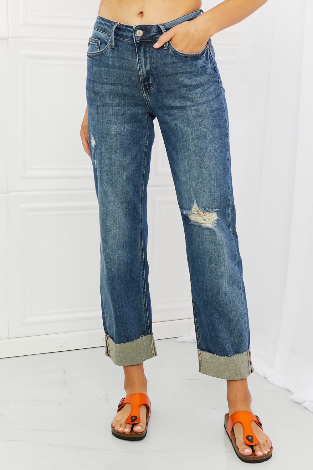 Judy Blue Michelle Full Size Straight Dad Jeans - Cheeky Chic Boutique
