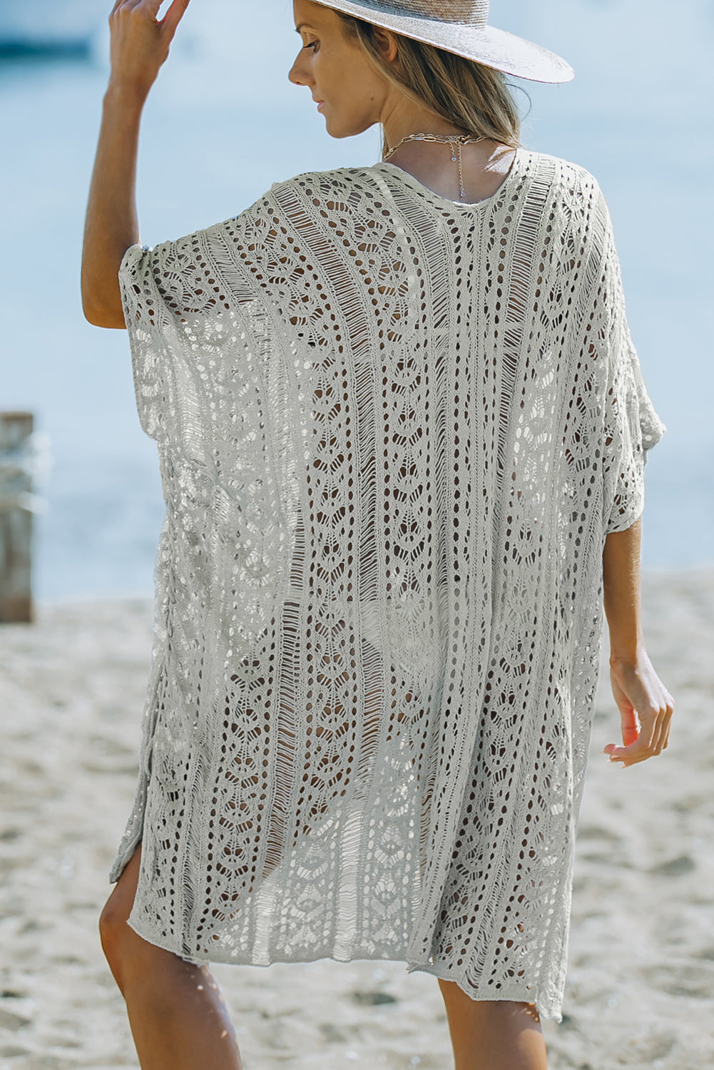 Openwork V-Neck Slit Cover Up - Cheeky Chic Boutique