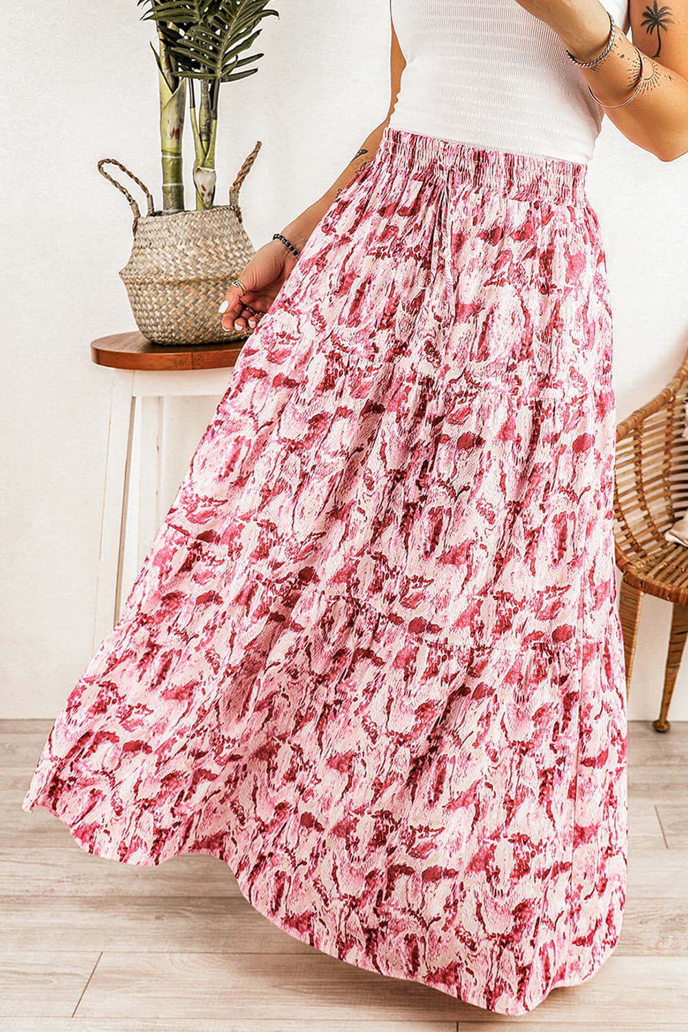Printed Smocked Waist Maxi Skirt - Cheeky Chic Boutique