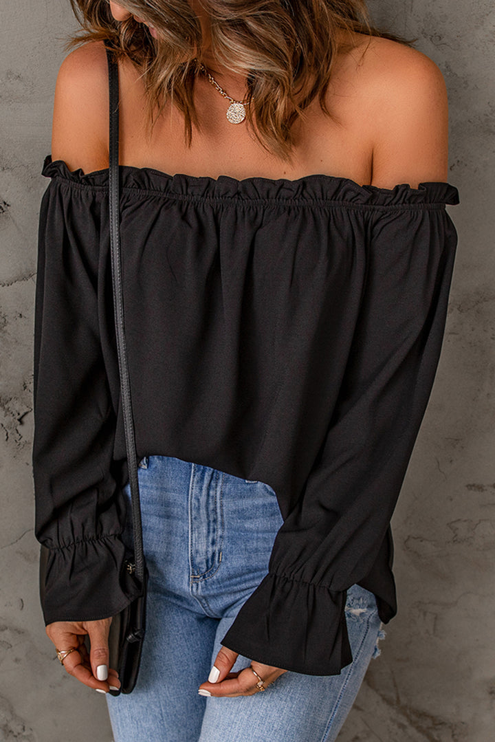 Off-Shoulder Flounce Sleeve Blouse - Cheeky Chic Boutique