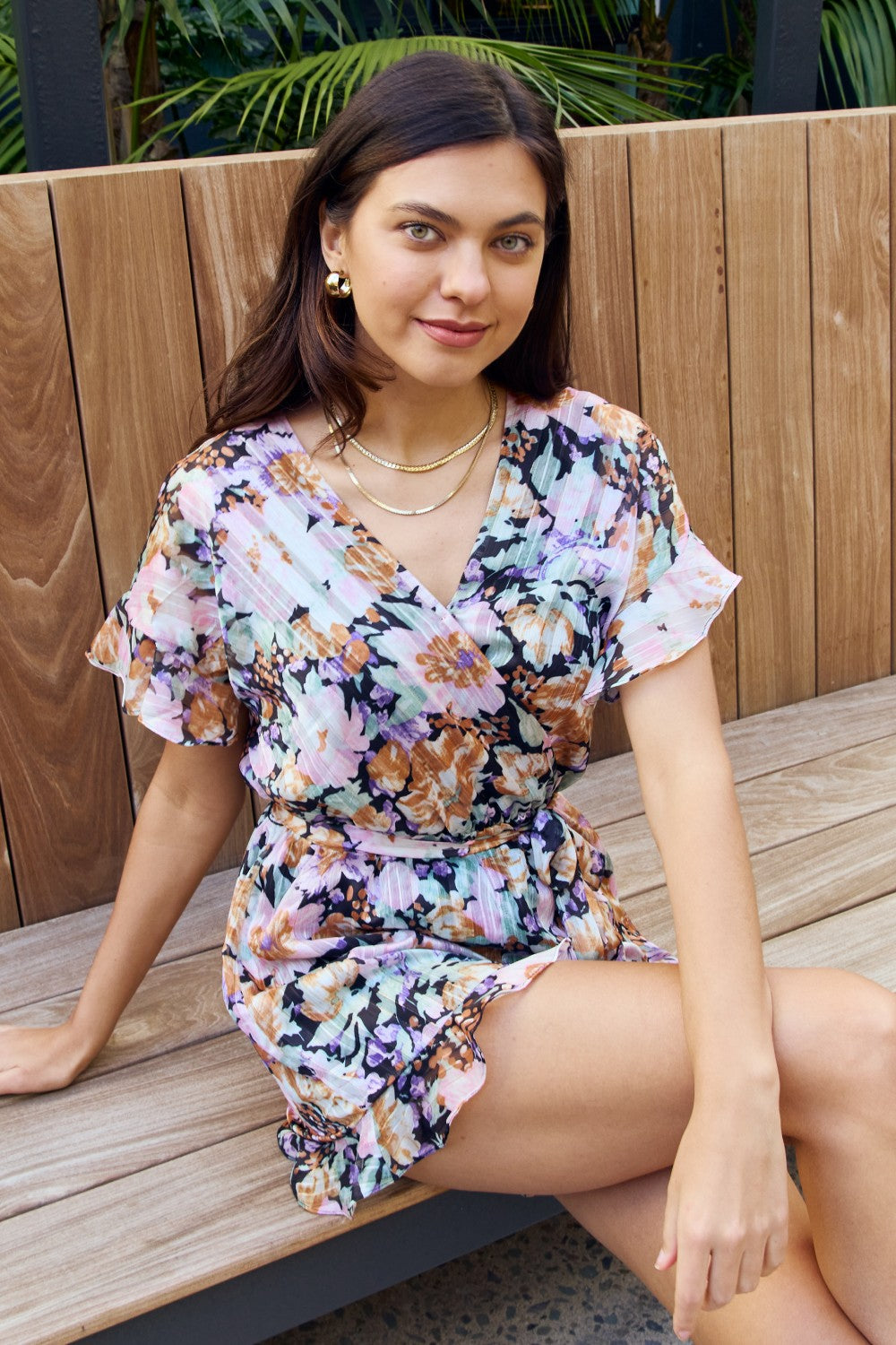 Petal Dew Full Size Floral Tie Belt Ruffled Romper - Cheeky Chic Boutique