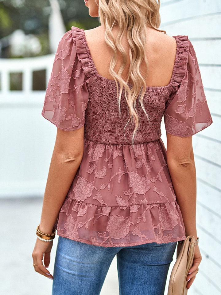 Smocked Square Neck Babydoll Blouse - Cheeky Chic Boutique