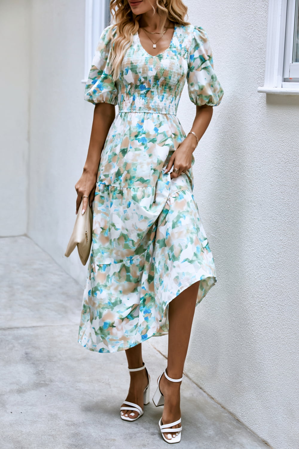 Watercolor Falls Midi Dress - Cheeky Chic Boutique