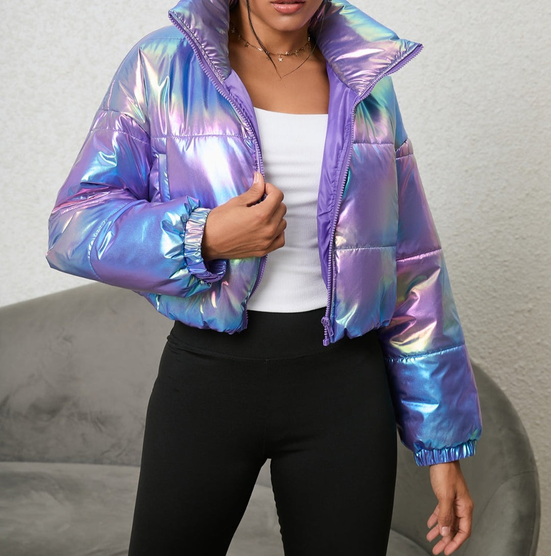 Gradient Zip-Up Collared Puffer Jacket - Cheeky Chic Boutique