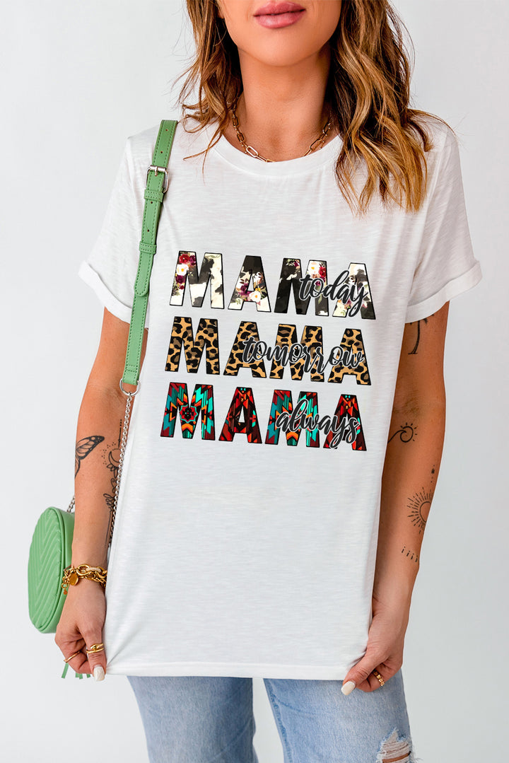 MAMA Graphic Cuffed Round Neck Tee Shirt - Cheeky Chic Boutique