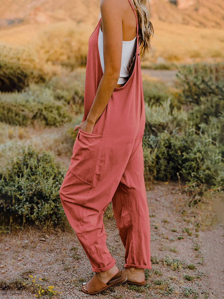 Full Size Sleeveless V-Neck Pocketed Jumpsuit - Cheeky Chic Boutique