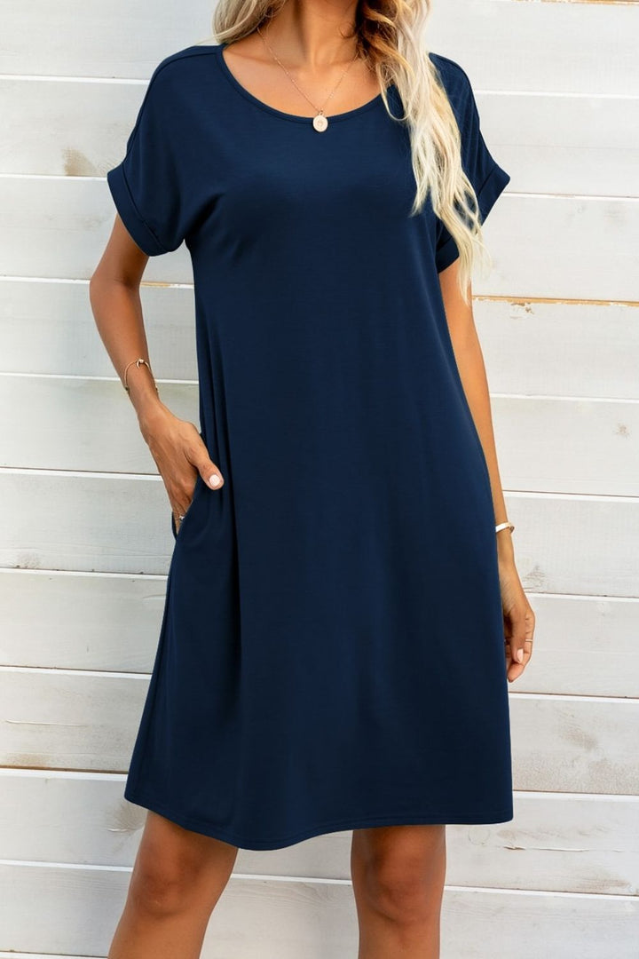 Scoop Neck Short Sleeve Pocket Dress - Cheeky Chic Boutique