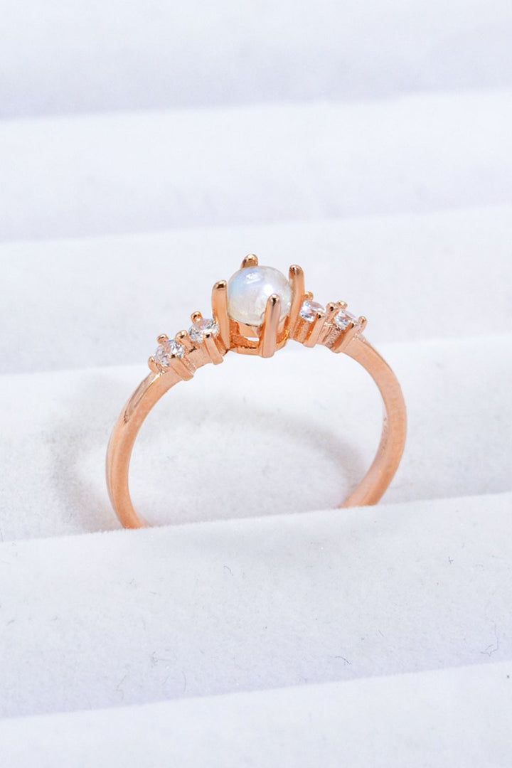 Natural Moonstone and Zircon 18K Rose Gold-Plated Ring - Cheeky Chic Boutique