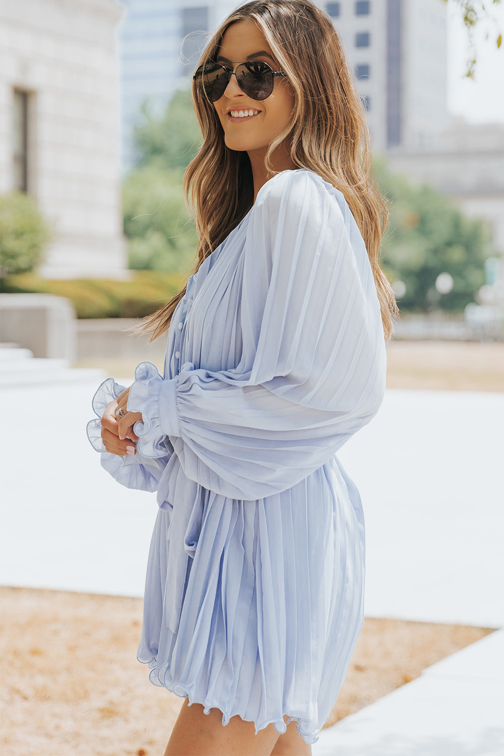 PRE-ORDER Pleated Button Front Flounce Sleeve Romper - Cheeky Chic Boutique