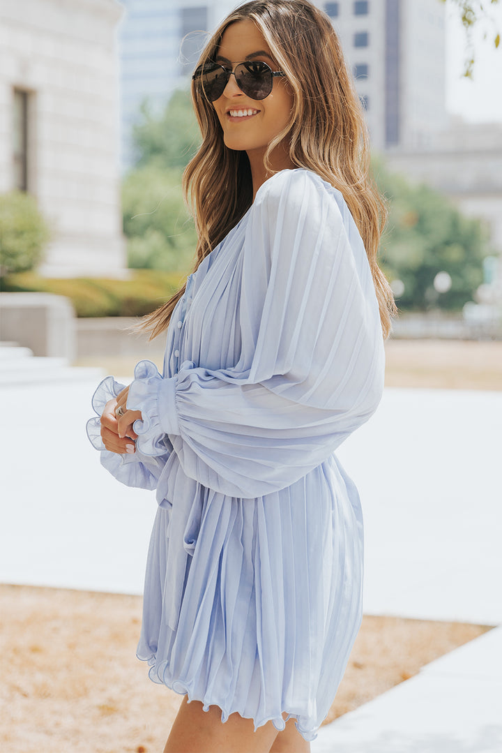 PRE-ORDER Pleated Button Front Flounce Sleeve Romper - Cheeky Chic Boutique
