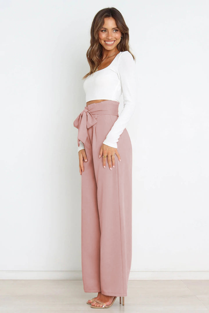 Tie Front Paperbag Wide Leg Pants - Cheeky Chic Boutique