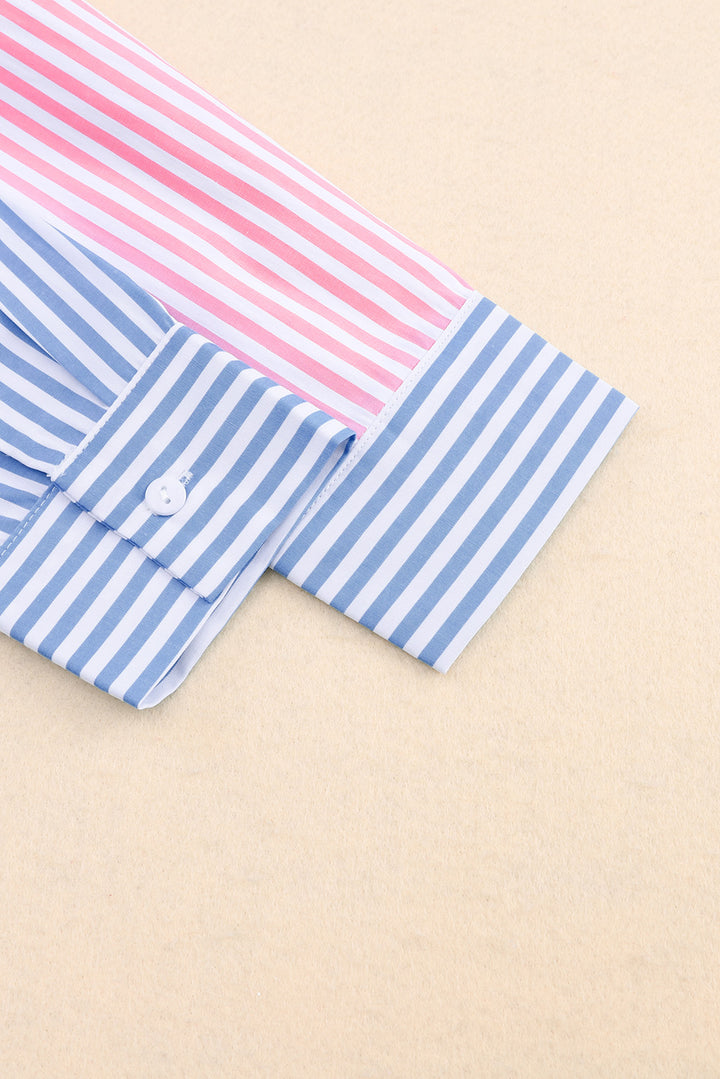 Striped Two-Tone Long Sleeve Shirt with Pocket - Cheeky Chic Boutique