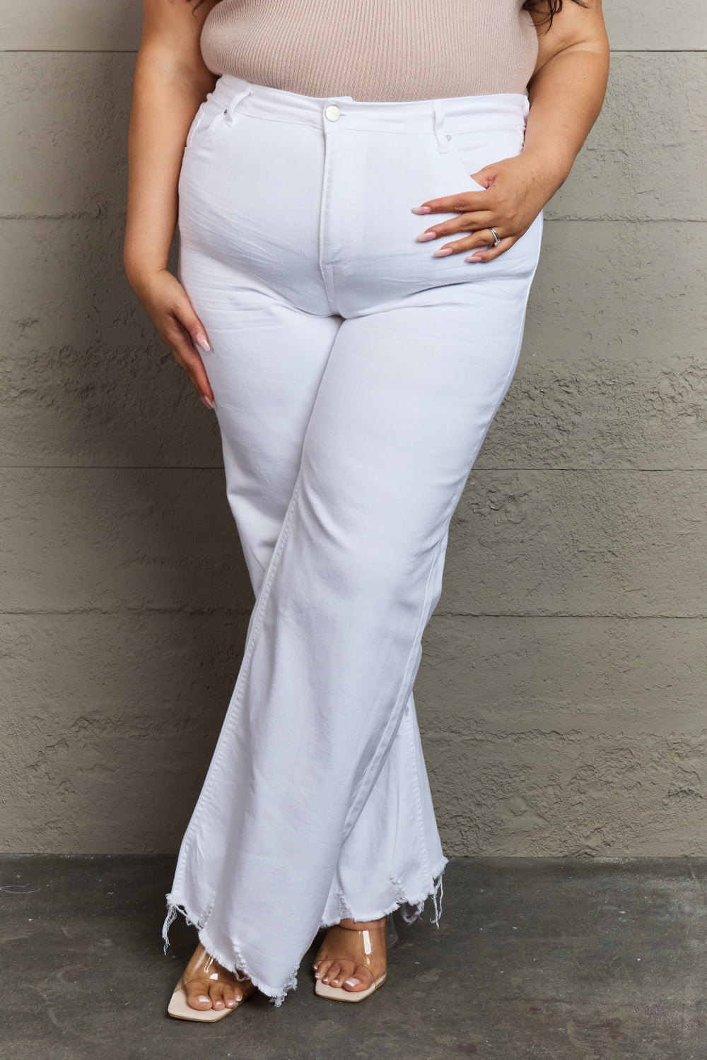 RISEN Raelene Full Size High Waist Wide Leg Jeans in White - Cheeky Chic Boutique