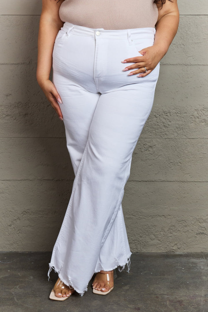 RISEN Raelene Full Size High Waist Wide Leg Jeans in White - Cheeky Chic Boutique
