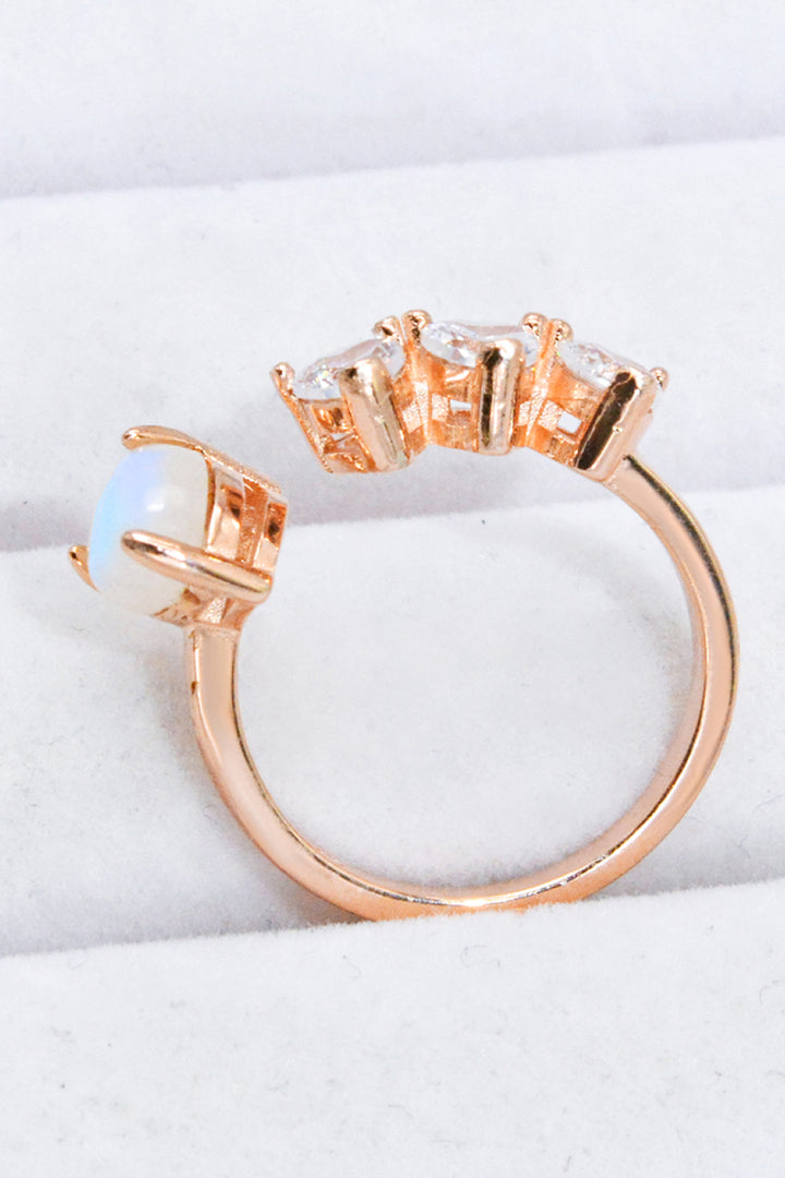 Natural Moonstone and Zircon Heart Open Ring - Cheeky Chic Boutique