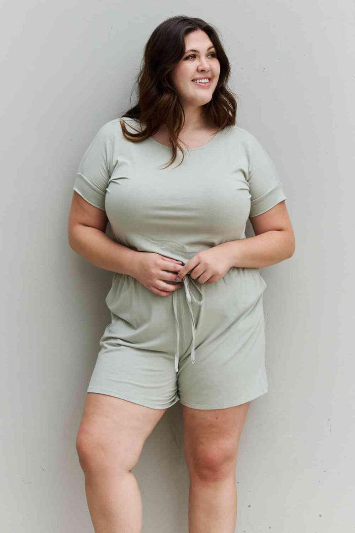 Zenana Chilled Out Full Size Short Sleeve Romper in Light Sage - Cheeky Chic Boutique
