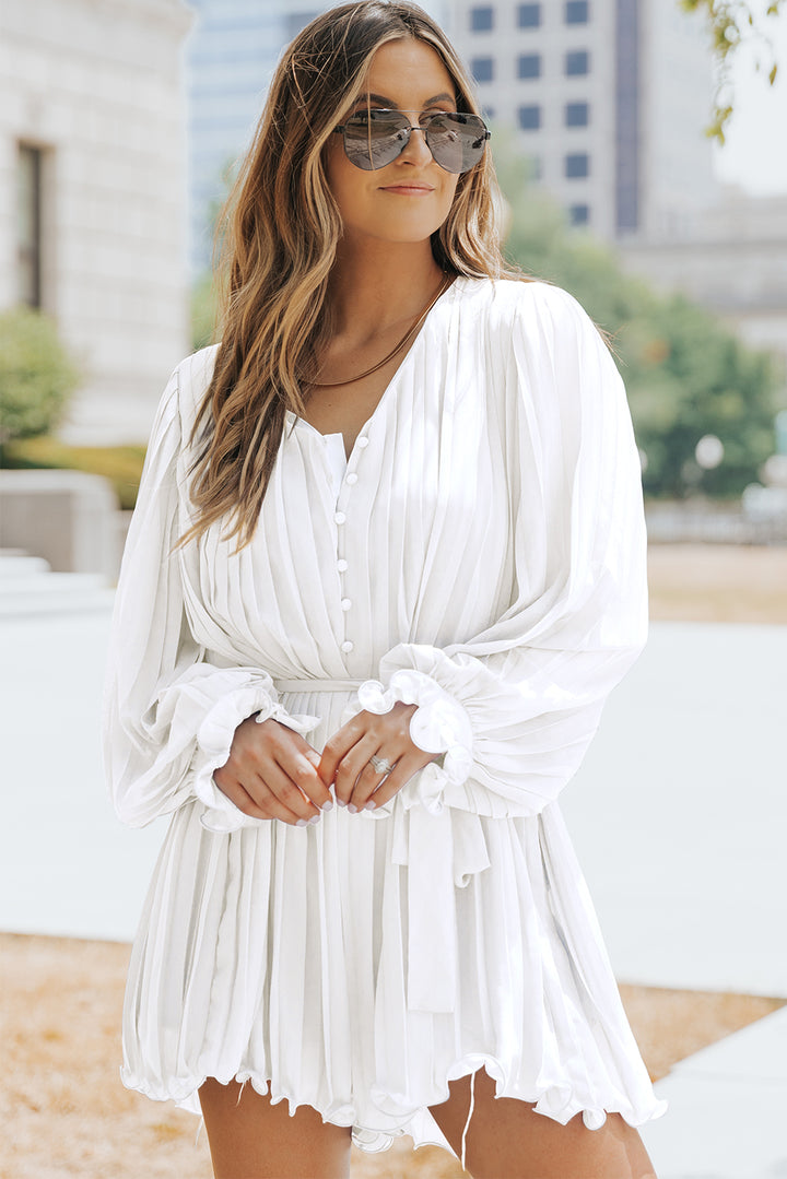 PRE-ORDER Pleated Button Front Flounce Sleeve Romper - Cheeky Chic Boutique