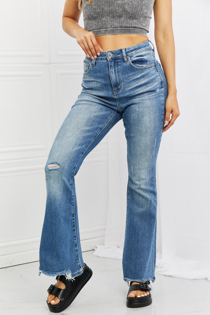 RISEN Full Size Iris High Waisted Flare Jeans - Cheeky Chic Boutique