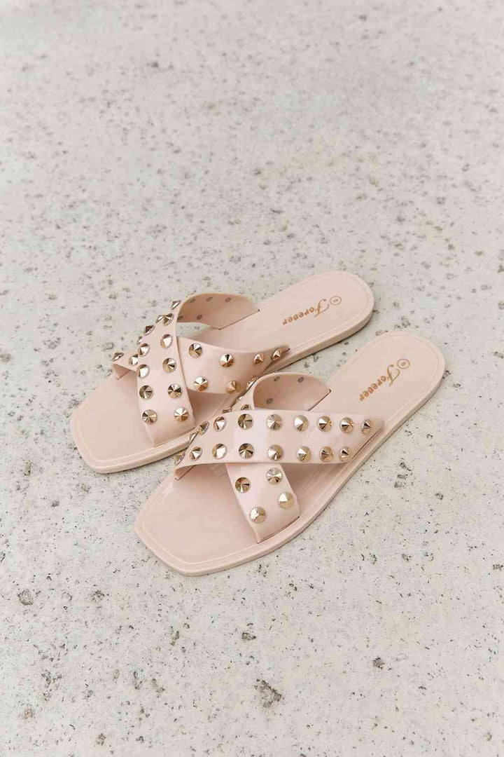 Forever Link Studded Cross Strap Slide Sandal - Cheeky Chic Boutique