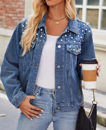 Pearl Girl Denim Jacket - Cheeky Chic Boutique
