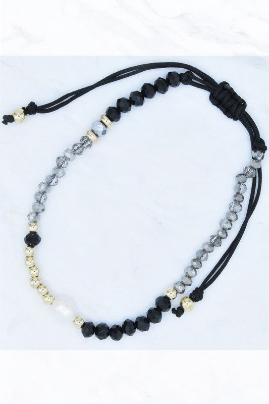Tiny Glass Bead Pull Tie Bracelet in Black - Cheeky Chic Boutique