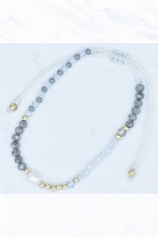 Tiny Glass Bead Pull Tie Bracelet in Grey - Cheeky Chic Boutique