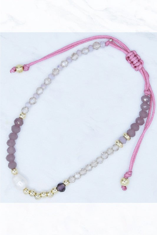 Tiny Glass Bead Pull Tie Bracelet in Mauve - Cheeky Chic Boutique